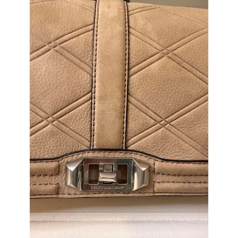 Rebecca Minkoff Beige Quilted Leather Crossbody Bag Chain Strap - Picture 6 of 9
